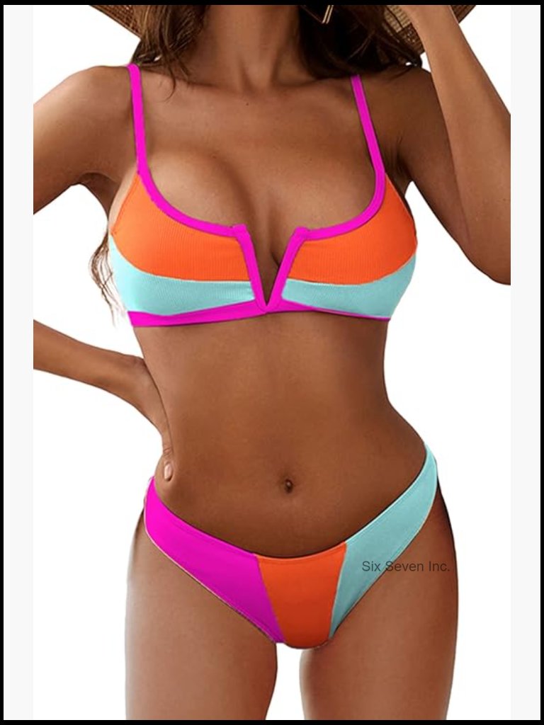 Ribbed High Cut Cami Bikini Set With V-Wire Top And Cheeky Bottom